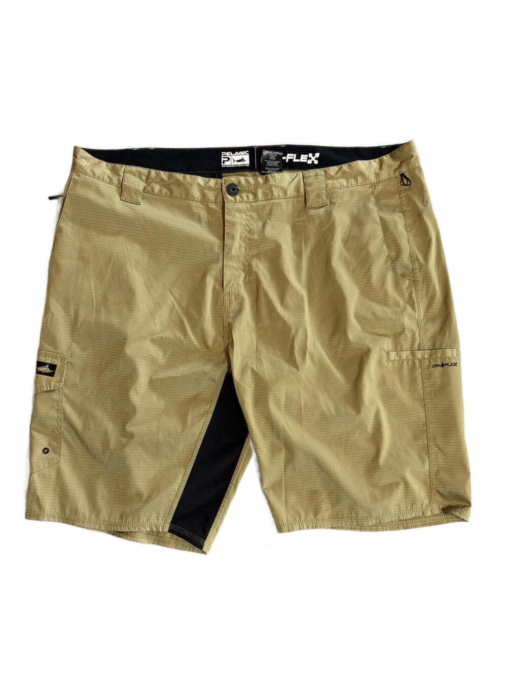 Pelagic Dri-Flex Men's Cargo Fishing Shorts Size 40 Tan Khaki Black